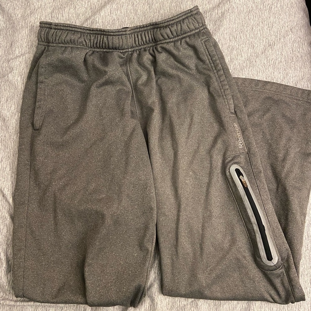 gray reebok wide leg sweats/pants